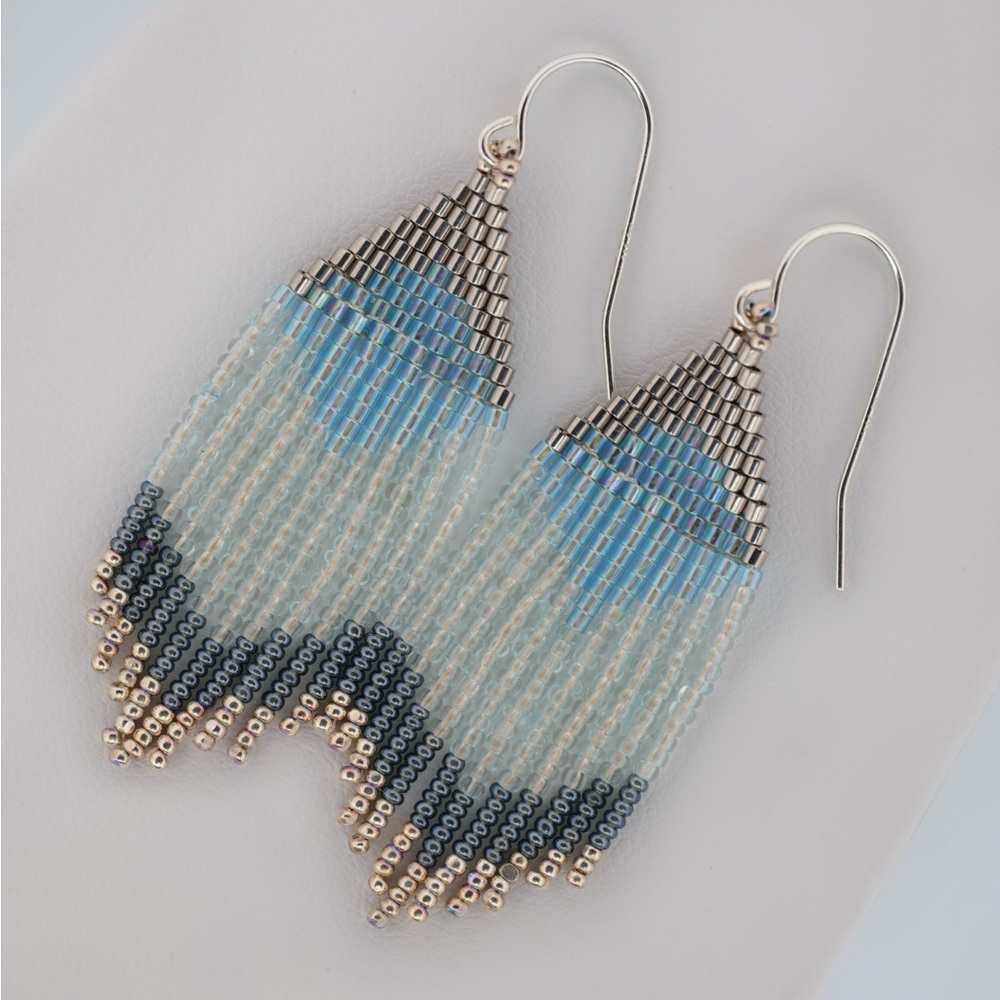 Sage’s Aura | Ice Crystal + Silver | Handmade Beaded Earrings NWOT